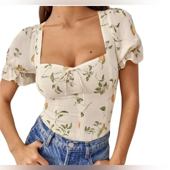Reformation Delevan Top in Citron size 0 floral flower 🌼 - Picture 2 of 5